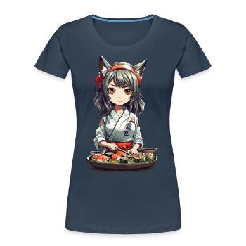 Kawaii Anime Sushi Girl avec des oreilles de chat Design - T-shirt bio Premium Femme - bleu marine - Devant - Mia (176cm)