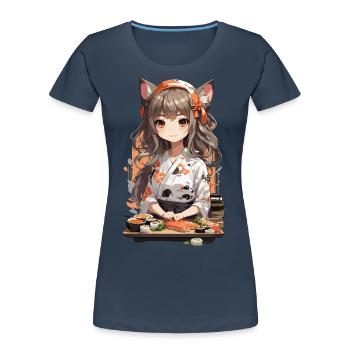 Kawaii Sushi Master Anime Girl Design - Women's Premium Organic T-Shirt - navy - Front - Mia (176cm)