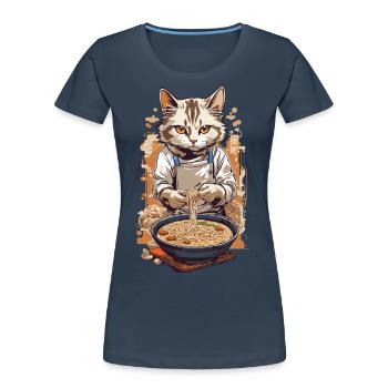 Kawaii Ramen Katze Japan Food Streetwear Aesthetic - Frauen Premium Bio T-Shirt - Navy - Vorne - Mia (176cm)