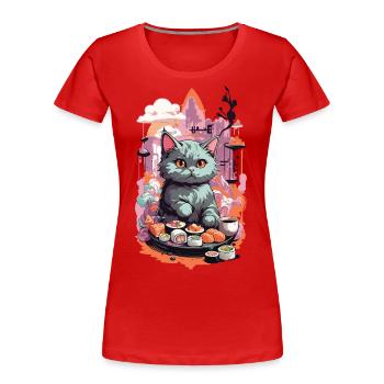 Kawaii Katze Sushi Pastell Liebhaber Japan Style - Frauen Premium Bio T-Shirt - Navy - Vorne - Mia (176cm)