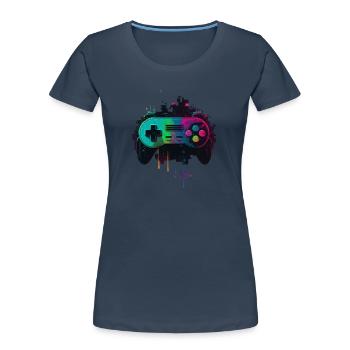 Console rétro - T-shirt bio Premium Femme - bleu marine - Devant - Mia (176cm)