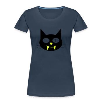 Halloween vampire cat with canines - Women's Premium Organic T-Shirt - navy - Front - Mia (176cm)