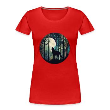 Katze im Wald mit Vollmond, Bäumen - Frauen Premium Bio T-Shirt - Navy - Vorne - Mia (176cm)