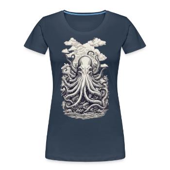 Octopus Fisherman Deep Sea Marine Design - Women's Premium Organic T-Shirt - navy - Front - Mia (176cm)