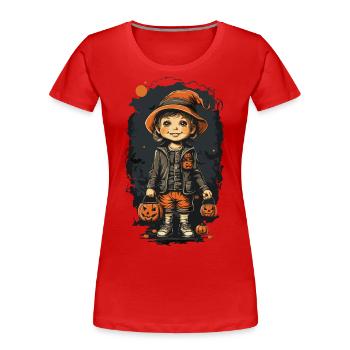 Rétro Halloween Art Kid avec Jack O’Lantern - T-shirt bio Premium Femme - bleu marine - Devant - Mia (176cm)