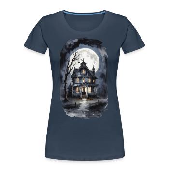 Creepy Haunted House Halloween Vintage Horror - Women's Premium Organic T-Shirt - navy - Front - Mia (176cm)