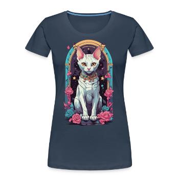 Gothique Pastel Sphynx chat magique esthétique - T-shirt bio Premium Femme - bleu marine - Devant - Mia (176cm)