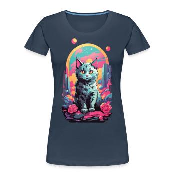 Magische Pastell Goth Katze mit Rosen Design - Frauen Premium Bio T-Shirt - Navy - Vorne - Mia (176cm)