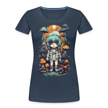 Anime Gothic Pilze Natur Magie Design - Frauen Premium Bio T-Shirt - Navy - Vorne - Mia (176cm)