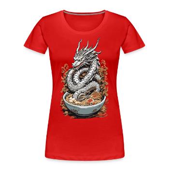 Ukiyo-e Drache Ramen Manga Anime Streetwear - Frauen Premium Bio T-Shirt - Navy - Vorne - Mia (176cm)