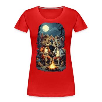 Loup-garou enfants Halloween feu de camp dessin animé - T-shirt bio Premium Femme - bleu marine - Devant - Mia (176cm)