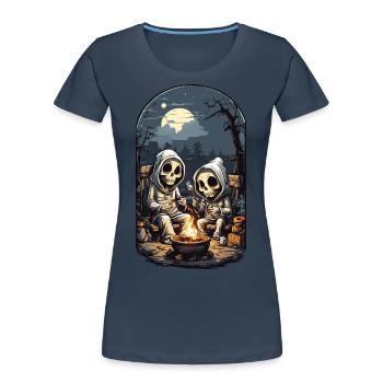 Lustige Skelette Halloween Lagerfeuer Party - Frauen Premium Bio T-Shirt - Navy - Vorne - Mia (176cm)