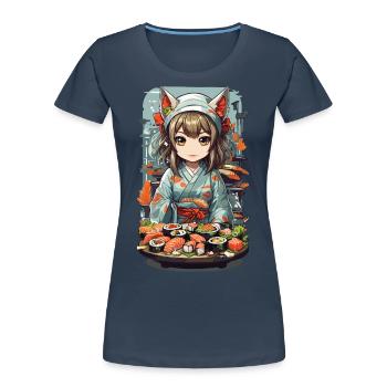 Kawaii Anime Sushi Meisterin mit Katzenohren - Frauen Premium Bio T-Shirt - Navy - Vorne - Mia (176cm)