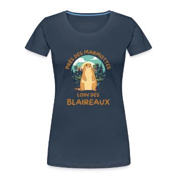 Humour marmotte - T-shirt bio Premium Femme - bleu marine - Devant - Mia (176cm)