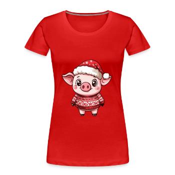 Pig Christmas Comic - Women's Premium Organic T-Shirt - navy - Front - Mia (176cm)