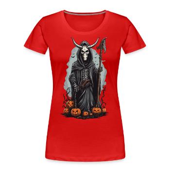 Grim Reaper Halloween Demonic Druid Design - Women's Premium Organic T-Shirt - navy - Front - Mia (176cm)