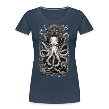 Vintage Octopus Japanese Tattoo Art Design - Women's Premium Organic T-Shirt - navy - Front - Mia (176cm)