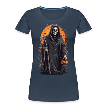 Conception de bonbons drôle Grim Reaper Halloween - T-shirt bio Premium Femme - bleu marine - Devant - Mia (176cm)