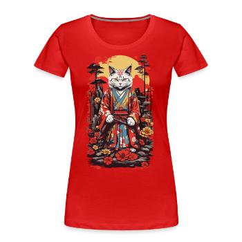 Kimono tragende Katze Shogun Ästhetik Japan Design - Frauen Premium Bio T-Shirt - Navy - Vorne - Mia (176cm)
