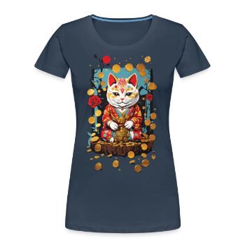 Japanese Lucky Cat Aesthetic Cat Design - Women's Premium Organic T-Shirt - navy - Front - Mia (176cm)
