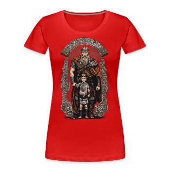 Père avec fils Guerrier Viking nordique - T-shirt bio Premium Femme - bleu marine - Devant - Mia (176cm)