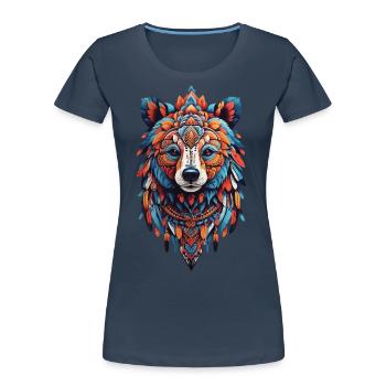 Spirit Bear Meditation Yoga Mandala Feather Design - Women's Premium Organic T-Shirt - navy - Front - Mia (176cm)