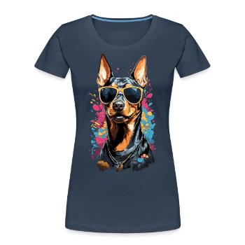 Cooler Dobermann Hund Design mit Stil - Frauen Premium Bio T-Shirt - Navy - Vorne - Mia (176cm)