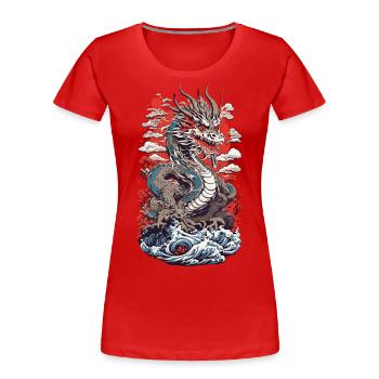 Japanese Dragon Ukiyo-E Style with Kanagawa Wave - Women's Premium Organic T-Shirt - navy - Front - Mia (176cm)