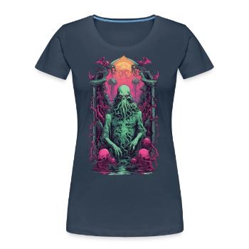 Cthulhu Gothic Vaporwave Halloween Design - Women's Premium Organic T-Shirt - navy - Front - Mia (176cm)