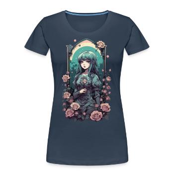 Gothique Anime Kawaii Fille avec Roses Design - T-shirt bio Premium Femme - bleu marine - Devant - Mia (176cm)