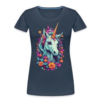 Magical Unicorn in Pastel Rainbow Colors - Women's Premium Organic T-Shirt - navy - Front - Mia (176cm)