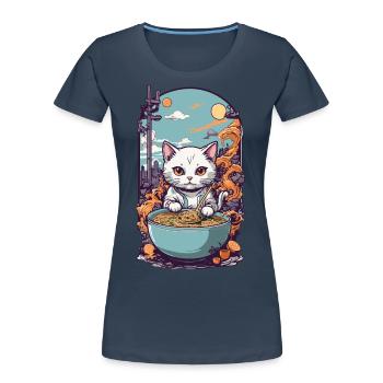 Kawaii Katze Liebt Japanische Ramen Nudelsuppe - Frauen Premium Bio T-Shirt - Navy - Vorne - Mia (176cm)