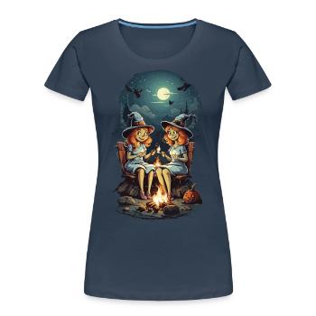 Drôles de sorcières épelent feu de camp Halloween Cartoon - T-shirt bio Premium Femme - bleu marine - Devant - Mia (176cm)