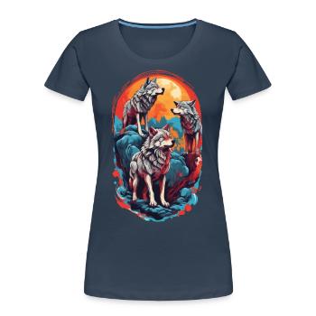 Lustige Wolfsgang Farbenfrohes Mond heulen - Frauen Premium Bio T-Shirt - Navy - Vorne - Mia (176cm)