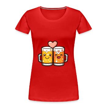 Bière Couple Amour Coeur Drôle - T-shirt bio Premium Femme - bleu marine - Devant - Mia (176cm)