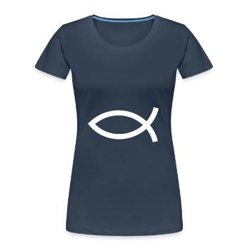 Jésus poisson blanc Ichthys poisson poisson poisson - T-shirt bio Premium Femme - bleu marine - Devant - Mia (176cm)