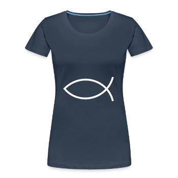 Jesus Fish White Ichthys Fish Jesus - Women's Premium Organic T-Shirt - navy - Front - Mia (176cm)