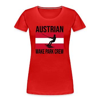 Austrian Wake Crew Wakeboard Shirt - Frauen Premium Bio T-Shirt - Navy - Vorne - Mia (176cm)