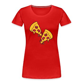 2 pizzas morceaux de fromage dégoulinant de salami - T-shirt bio Premium Femme - bleu marine - Devant - Mia (176cm)