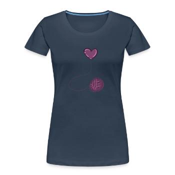 heart pink symbol wool thread line - Women's Premium Organic T-Shirt - navy - Front - Mia (176cm)