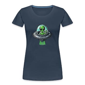 UFO Alien - Women's Premium Organic T-Shirt - navy - Front - Mia (176cm)