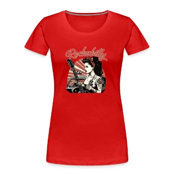 Rockabilly Musik Shirt im Retro Design - Frauen Premium Bio T-Shirt - Navy - Vorne - Mia (176cm)