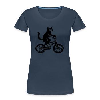 Katze fährt Fahrrad - Frauen Premium Bio T-Shirt - Navy - Vorne - Mia (176cm)