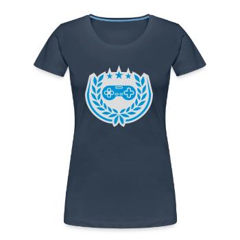 Controller Retro Sterne Lorbeerkranz - Frauen Premium Bio T-Shirt - Navy - Vorne - Mia (176cm)