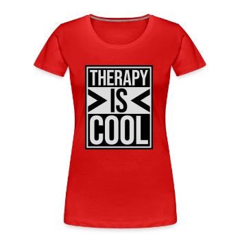 therapy is cool Zitat - Frauen Premium Bio T-Shirt - Navy - Vorne - Mia (176cm)