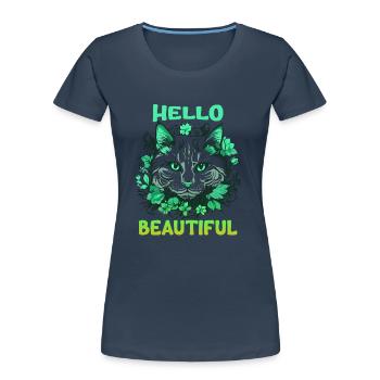 Katze schöne stilvolle Frauen bunte Kunst Kunst - Frauen Premium Bio T-Shirt - Navy - Vorne - Mia (176cm)