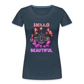 Katze schöne stilvolle Frauen bunte Kunst Kunst - Frauen Premium Bio T-Shirt - Navy - Vorne - Mia (176cm)