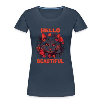 Katze schöne stilvolle Frauen bunte Kunst Kunst - Frauen Premium Bio T-Shirt - Navy - Vorne - Mia (176cm)