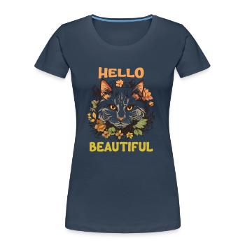 Katze schöne stilvolle Frauen bunte Kunst Kunst - Frauen Premium Bio T-Shirt - Navy - Vorne - Mia (176cm)