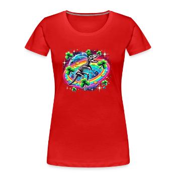 Dino St. Patrick's Day Skelett Kleeblatt - Frauen Premium Bio T-Shirt -  - Vorne - Mia (176cm)